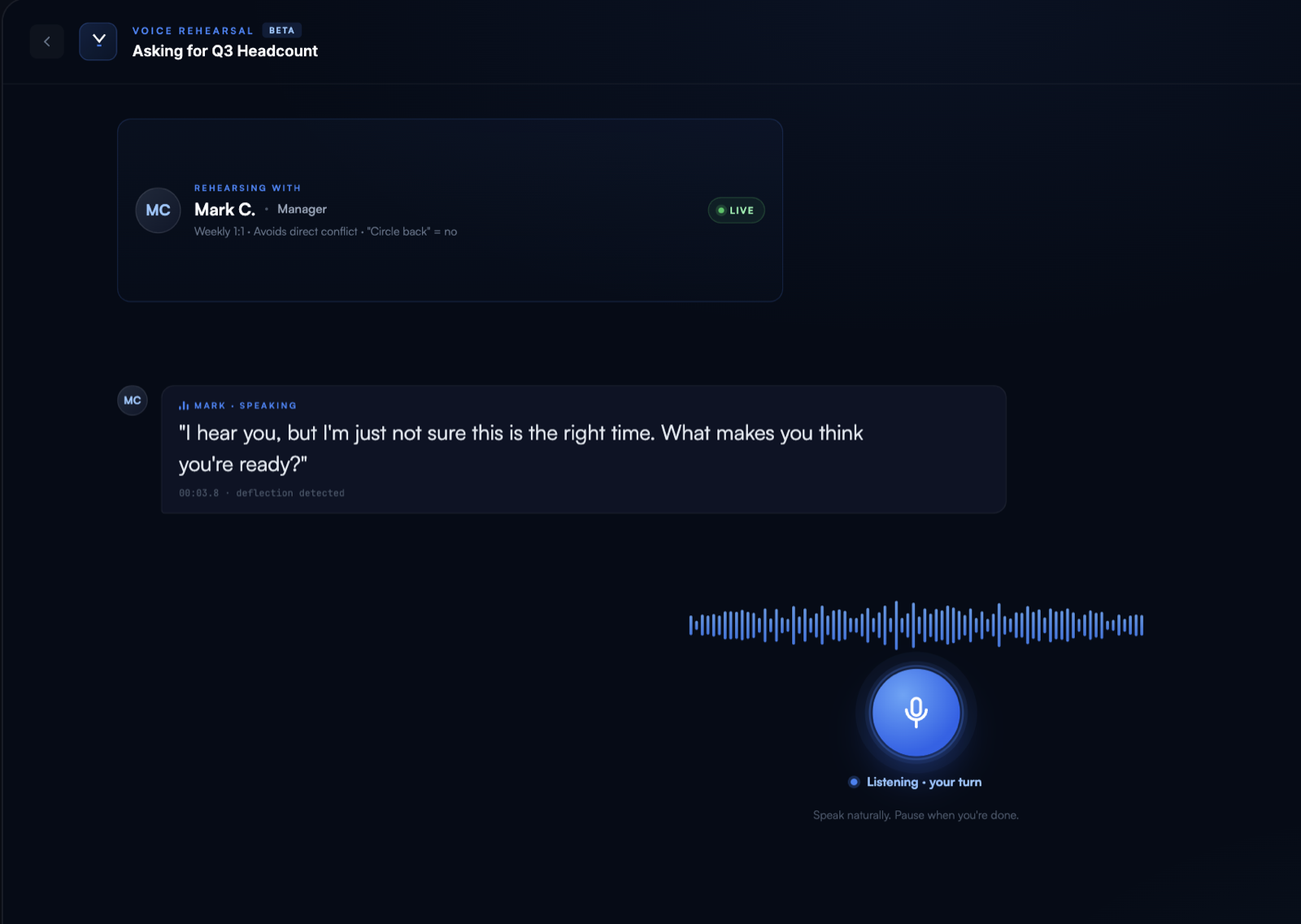 Screenshot of Verbatim's voice rehearsal feature